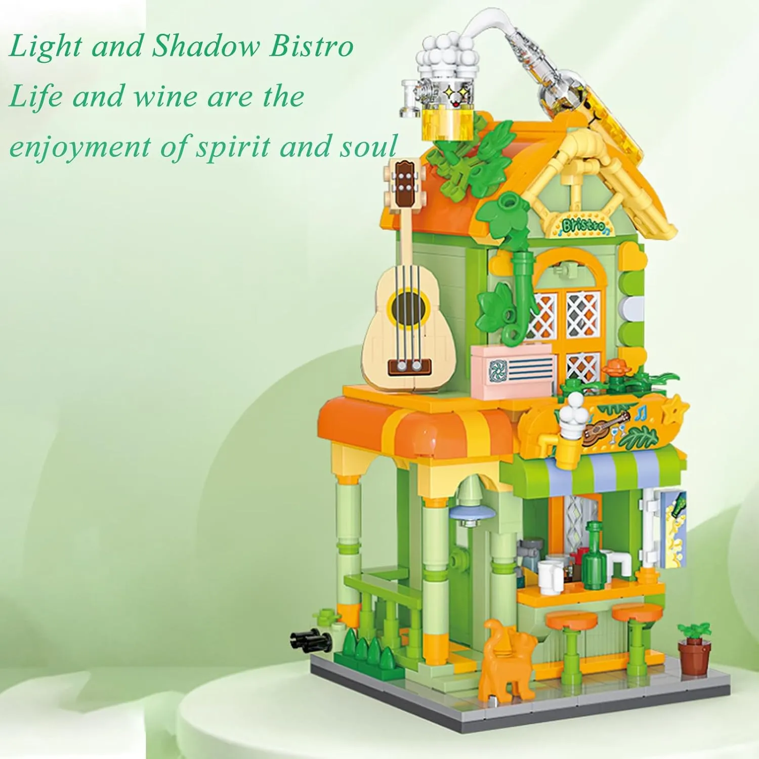 Light and Shadow Hotel Building Blocks Model Set, City MOC Creative Store Model DIY Toys, 498 Pcs Simulation Architecture Building Bricks, Gift for Kids and Adults (Green)