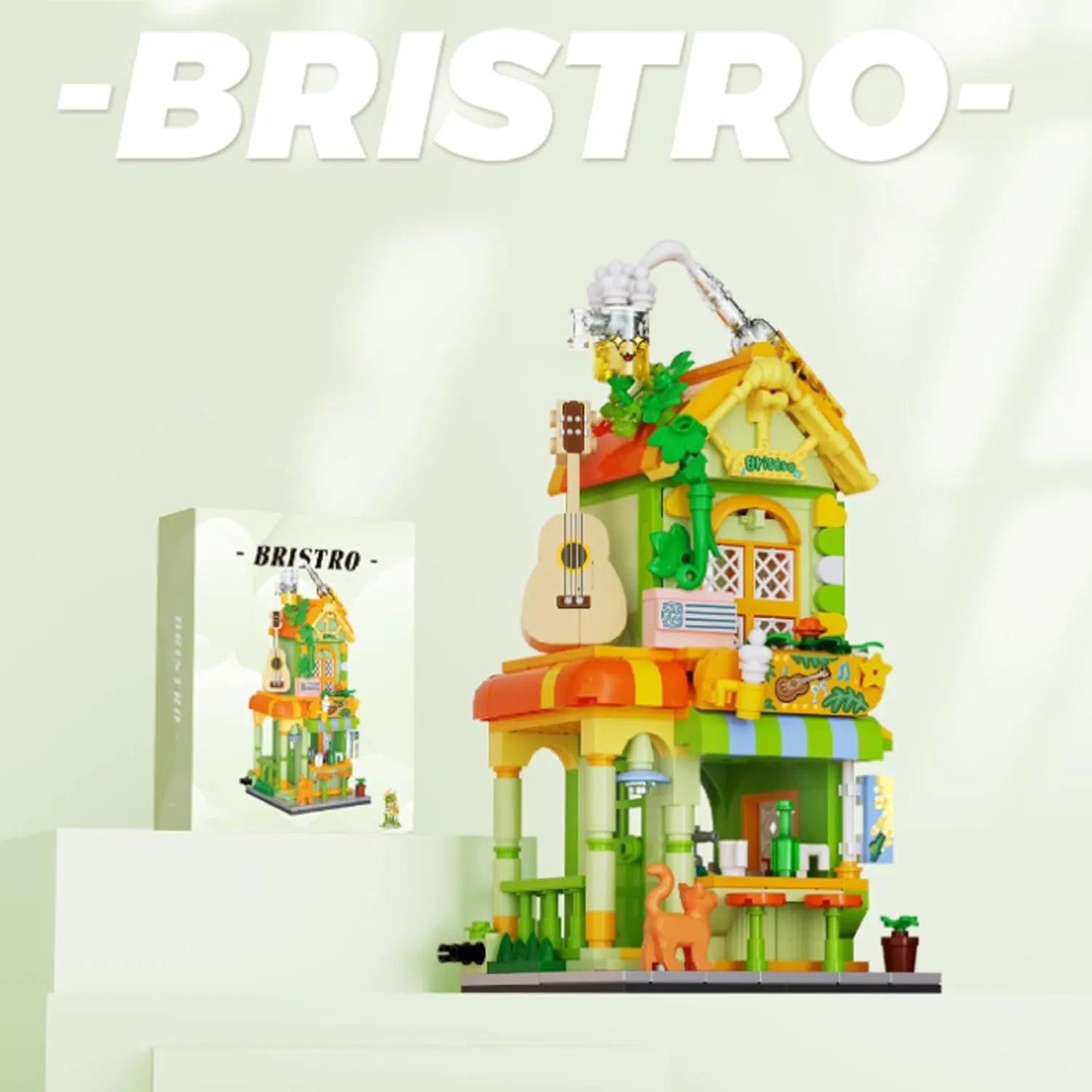 Light and Shadow Hotel Building Blocks Model Set, City MOC Creative Store Model DIY Toys, 498 Pcs Simulation Architecture Building Bricks, Gift for Kids and Adults (Green)