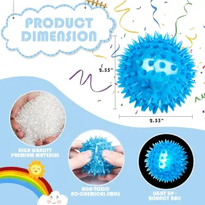 Light Up Bouncy Balls, 2.55" Glow in The Dark Party Favor for Kids Adults Stress Relief,LED Flashing Soft Spike Balls Bulk Toys for Gifts School Rewards