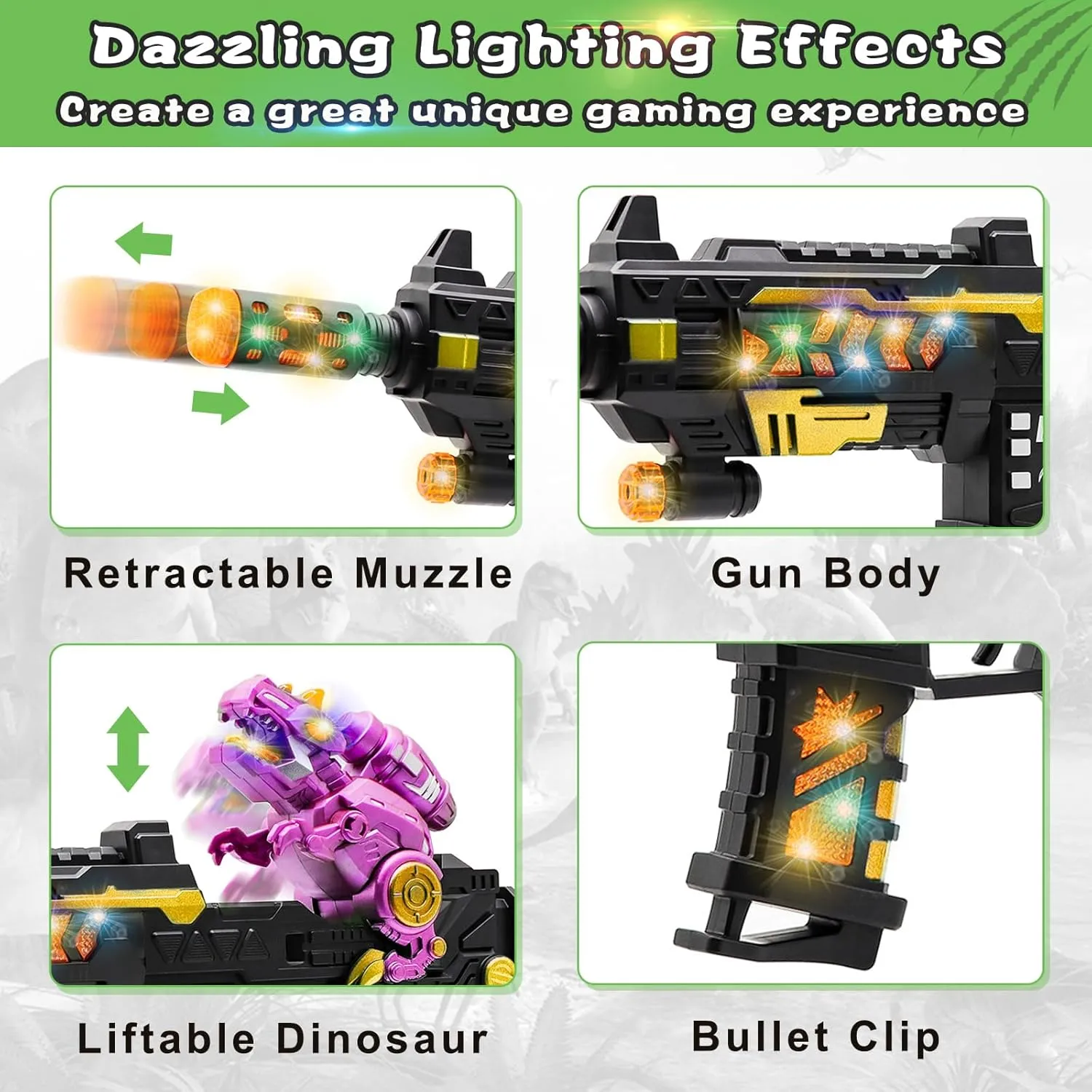 Light up Toy Gun with Sound Effects, Dinosaur Toy Guns for Kids Boys, Toy Machine Gun that Make Noise, Play Toy Guns for Boys Toddlers 3 4 5 6 7 , Kids Gifts for Birthday Christmas Halloween