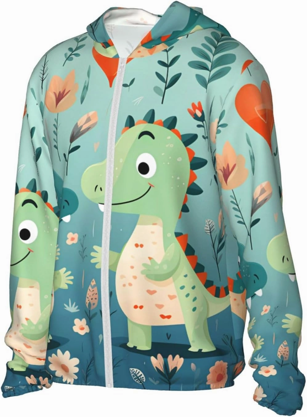 Lightweight UV Protection Sun Jacket, Lovely Little Dinosaur Baby Print Sportswear Hooded Sunblock Shirt for Outdoor