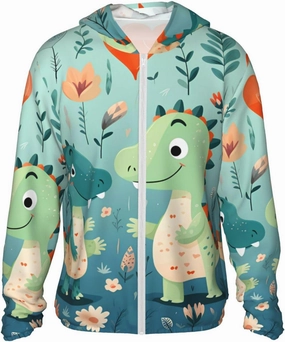 Lightweight UV Protection Sun Jacket, Lovely Little Dinosaur Baby Print Sportswear Hooded Sunblock Shirt for Outdoor