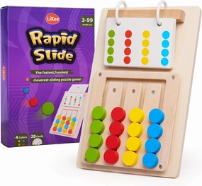 LiKee No-Lose-Parts Wooden Color Matching Slide Puzzle for 3  Years Old, Montessori Learning Toys for Toddlers Fine Motor Skills, Board Games for Kids Boys Girls Birthday Airplane Travel Road Trip