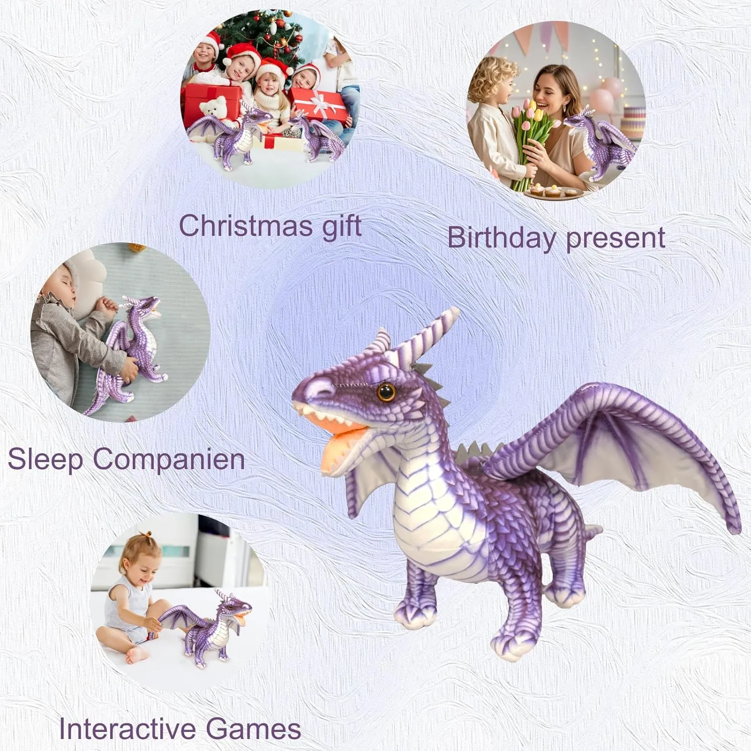 Little Flying Dragon - Cute Dinosaurs Stuffed Animal Plush Toy, 16.5 Inch Adorable Soft Dragon Toy Plushies Gifts for Kids Babies Toddlers (Purple)