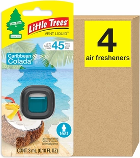 LITTLE TREES Caribbean Colada Car Air Freshener, 4 Vent Liquid Providing Long-Lasting Scent for Auto or Home, Compact Design, Fully Adjustable, Concentrated Fragrance Oil, 45 Days