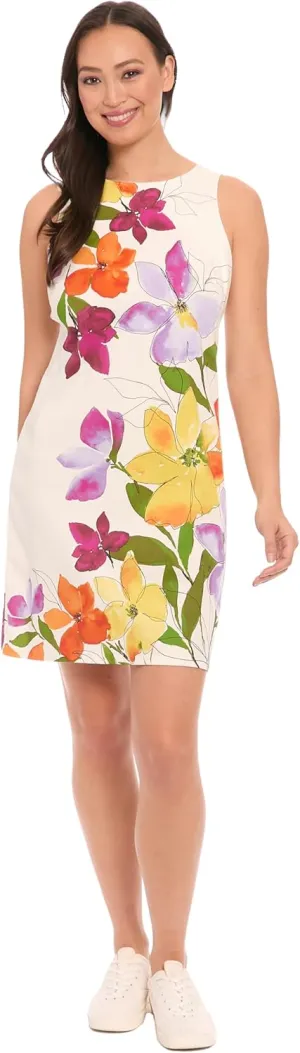 London Times Women's Dresses Women's Sleeveless Shift Dress - Cotton Sateen Above Knee Length Special Occasion Summer Cocktail Dress, Soft White/Chilli, 8