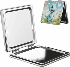 Love Dinosaur Makeup Mirror Portable Folding Mini Mirror Double Sided Travel Makeup Mirror Square Handheld Pocket Mirror
