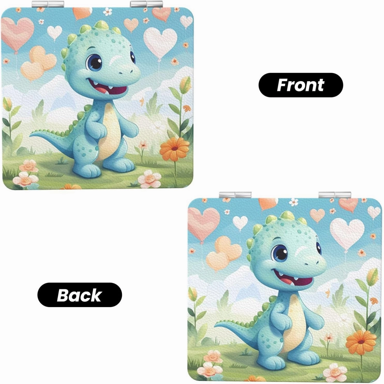 Love Dinosaur Makeup Mirror Portable Folding Mini Mirror Double Sided Travel Makeup Mirror Square Handheld Pocket Mirror