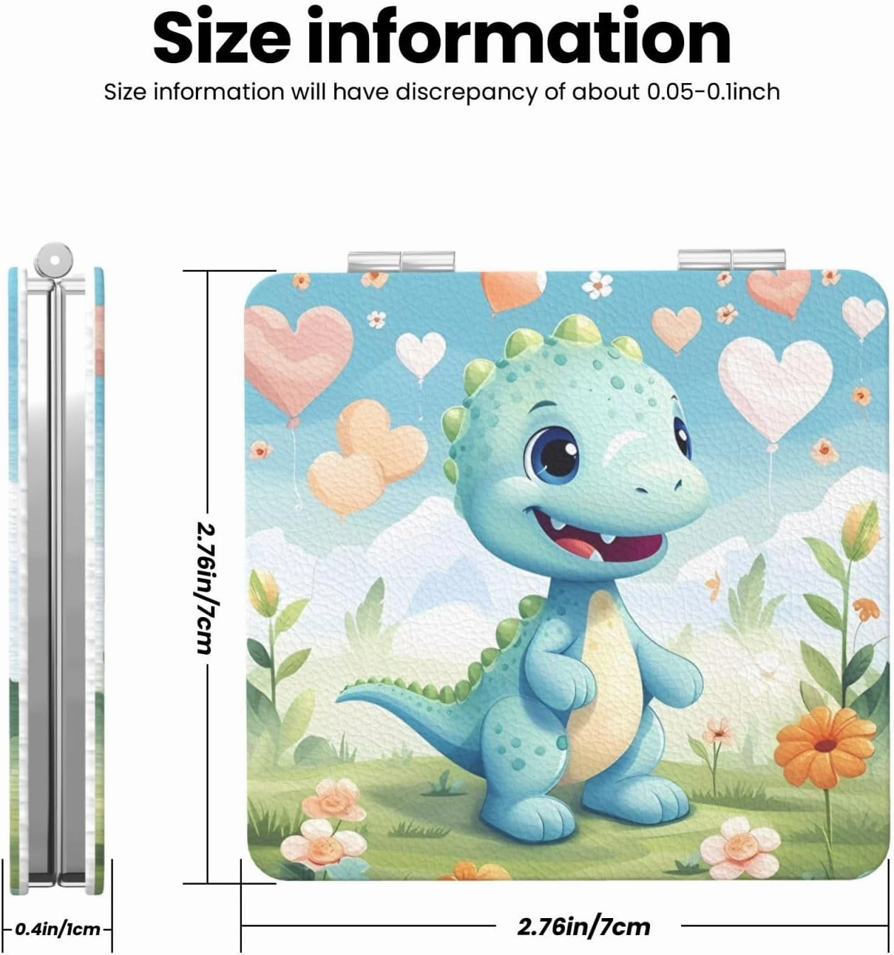 Love Dinosaur Makeup Mirror Portable Folding Mini Mirror Double Sided Travel Makeup Mirror Square Handheld Pocket Mirror