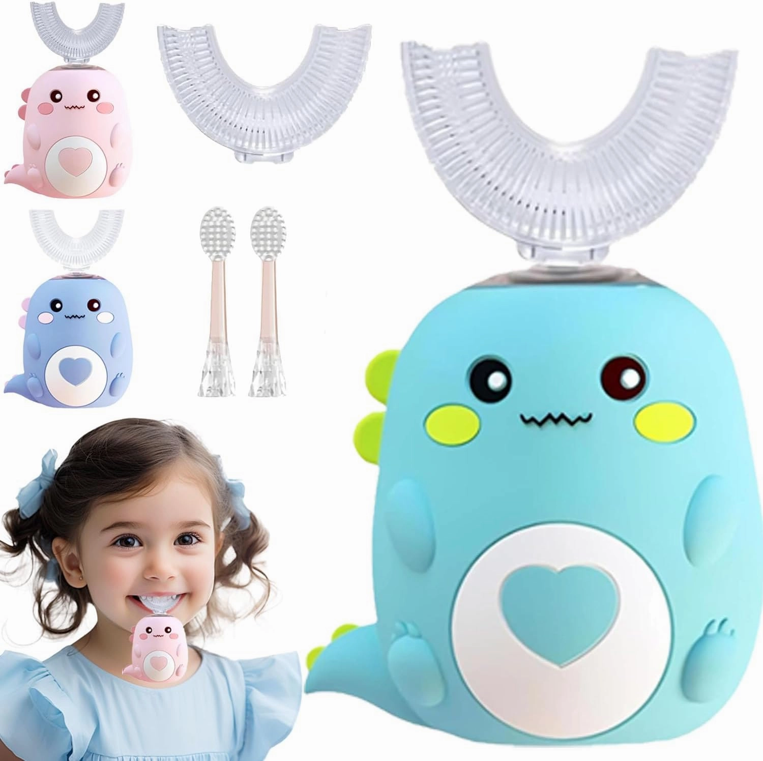 Lulabini Toothbrush, Dino Brush for Kid,U Shaped Toothbrush Kids,Dinobrush 360 Kids Ultrasonic Toothbrushs,Dinobrush Cartoon Design U Shaped UltrasonicToothbrush,Ipx7 Waterproof (Green, 6-12 Years)