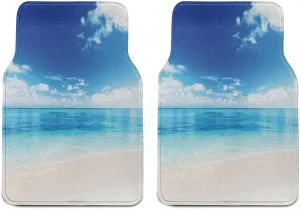 Lunarable Ocean Car Mat Set of 2, Atlantic Dominican Carribean Island View in Summer with Blue Sea and Sky, Front Seat Floor Mat Durable PVC Backing Accesory, 27.5" x 17.9", Blue Aqua and White