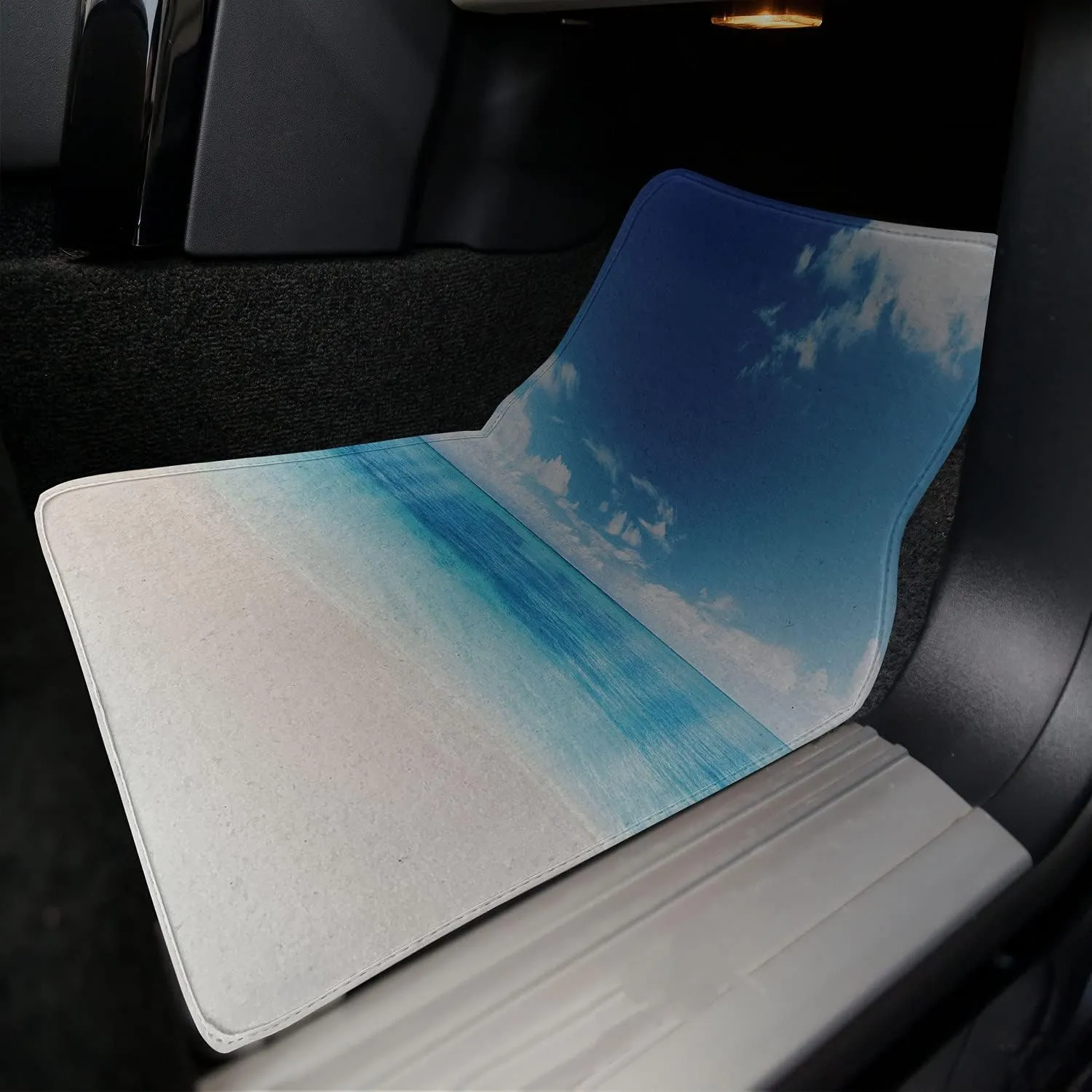 Lunarable Ocean Car Mat Set of 2, Atlantic Dominican Carribean Island View in Summer with Blue Sea and Sky, Front Seat Floor Mat Durable PVC Backing Accesory, 27.5" x 17.9", Blue Aqua and White