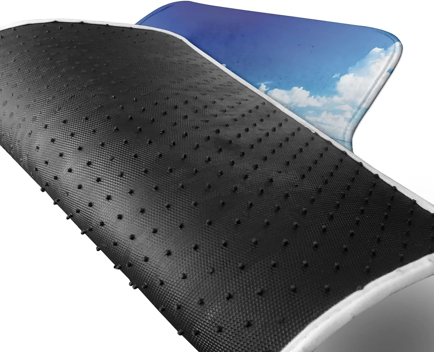 Lunarable Ocean Car Mat Set of 2, Natural Coastal Sandy Beach and Carribean Seashore Heavenly Paradise View Image, Front Seat Floor Mat Durable PVC Backing Accesory, 27.5" x 17.9", Blue Aqua White