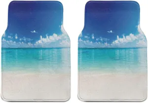 Lunarable Ocean Car Mat Set of 2, Natural Coastal Sandy Beach and Carribean Seashore Heavenly Paradise View Image, Front Seat Floor Mat Durable PVC Backing Accesory, 27.5" x 17.9", Blue Aqua White
