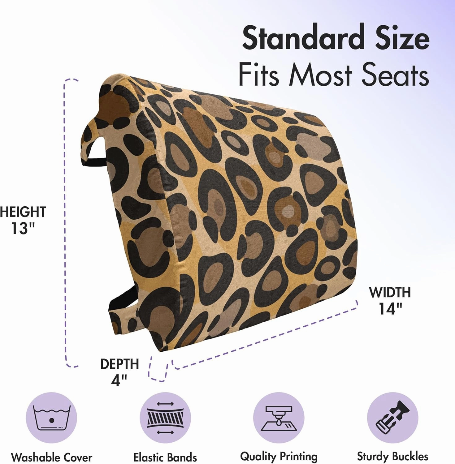 Lunarable Animal Print Lumbar Back Support Pillow, Cartoonish Design Leopard Skin Wild Nature Savannah Fauna Fashion Pattern, High Density Foam for Office Chairs Car Seats, 14" x 13", Multicolor