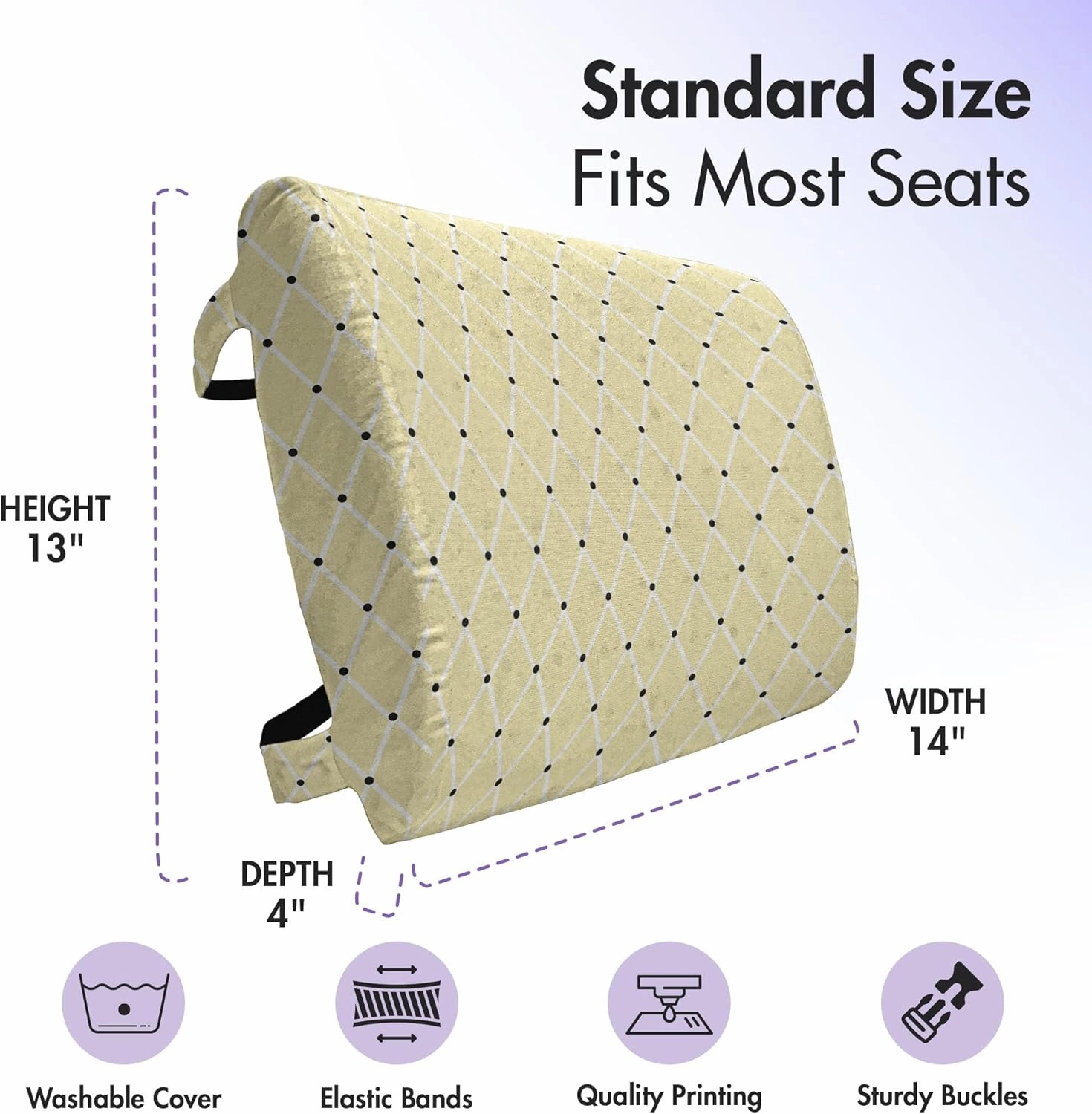Lunarable Ivory Lumbar Back Support Pillow, Rectangular Shaped Image Connected with Polka Dots and Bold Lines Art, High Density Foam for Office Chairs Car Seats, 14" x 13", Beige Black and White