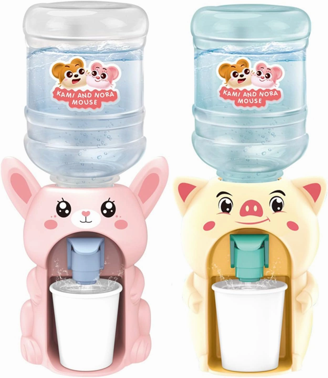 LUOZZY 2 Pcs Mini Water Dispenser Toy for Kids - Simulation Animal Water Machine Dollhouse Toy (Rabbit Pig)