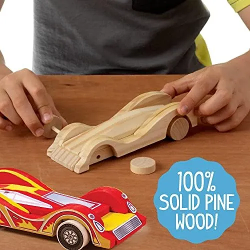 Made By Me Build & Paint Your Own Wooden Cars by Horizon Group USA, DIY Wood Craft Kit, Easy to Assemble & Paint 3 Race Cars, Multicolored
