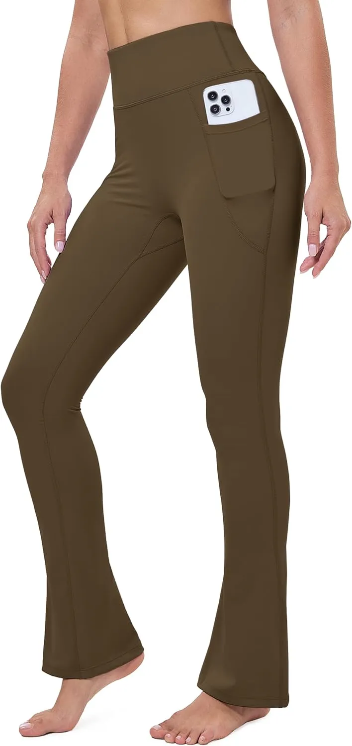 MAGCOMSEN Womens High Waisted Flare Leggings Tummy Control Yoga Pants with Pockets Mini Flared Bootcut Workout Casual