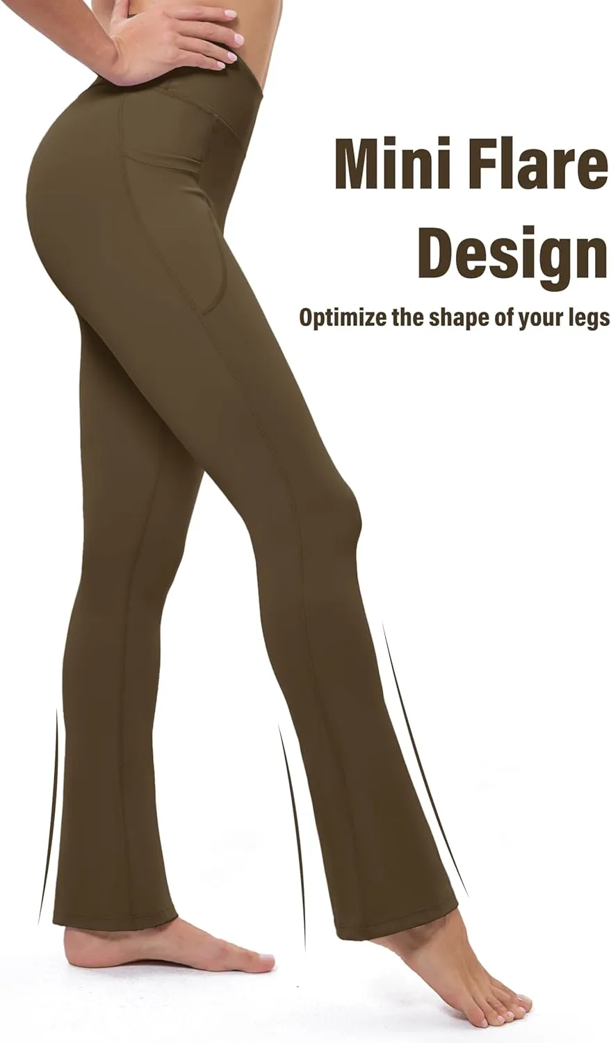 MAGCOMSEN Womens High Waisted Flare Leggings Tummy Control Yoga Pants with Pockets Mini Flared Bootcut Workout Casual