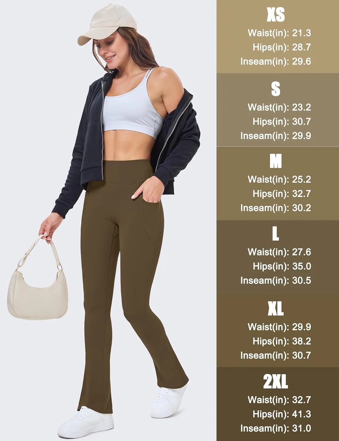 MAGCOMSEN Womens High Waisted Flare Leggings Tummy Control Yoga Pants with Pockets Mini Flared Bootcut Workout Casual