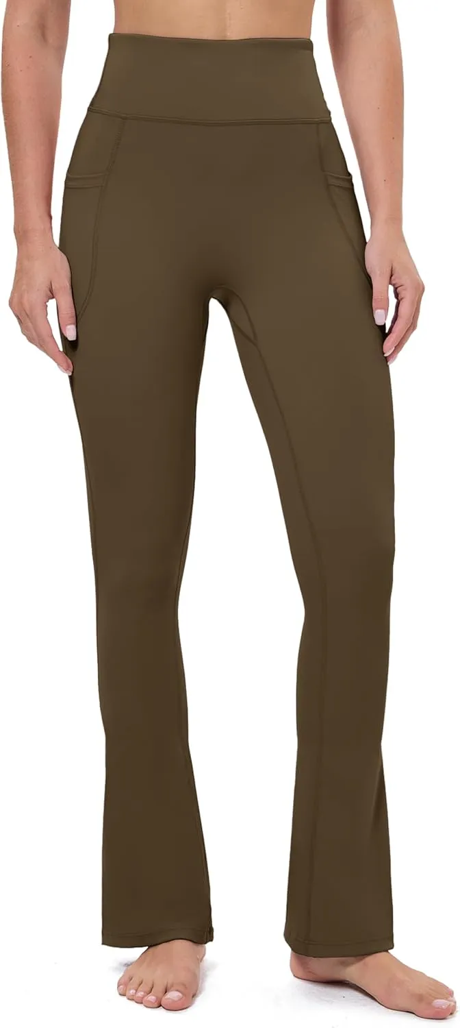 MAGCOMSEN Womens High Waisted Flare Leggings Tummy Control Yoga Pants with Pockets Mini Flared Bootcut Workout Casual