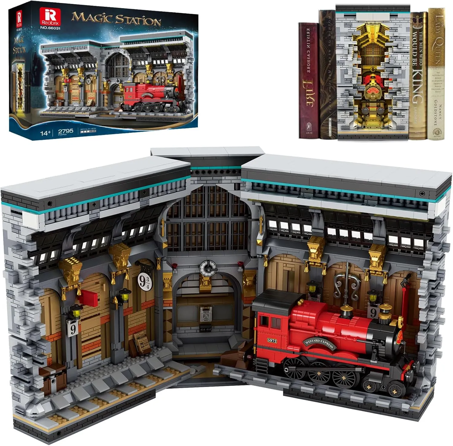Magic Train Booknook Building Set with Lights, Creative Bookends Building Kit 66031, Bookshelf Home Decor, 2795 PCS Book Nook Model Toy Kit, Gift for Boys Girls 14  and Adults