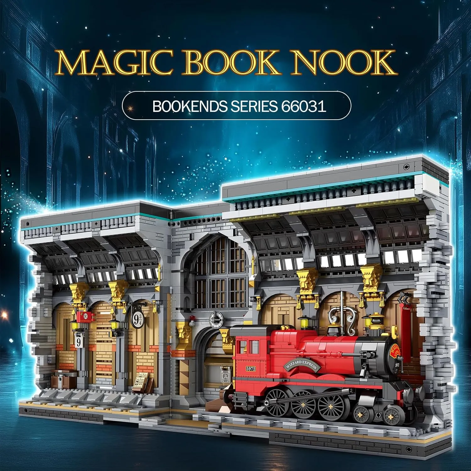 Magic Train Booknook Building Set with Lights, Creative Bookends Building Kit 66031, Bookshelf Home Decor, 2795 PCS Book Nook Model Toy Kit, Gift for Boys Girls 14  and Adults