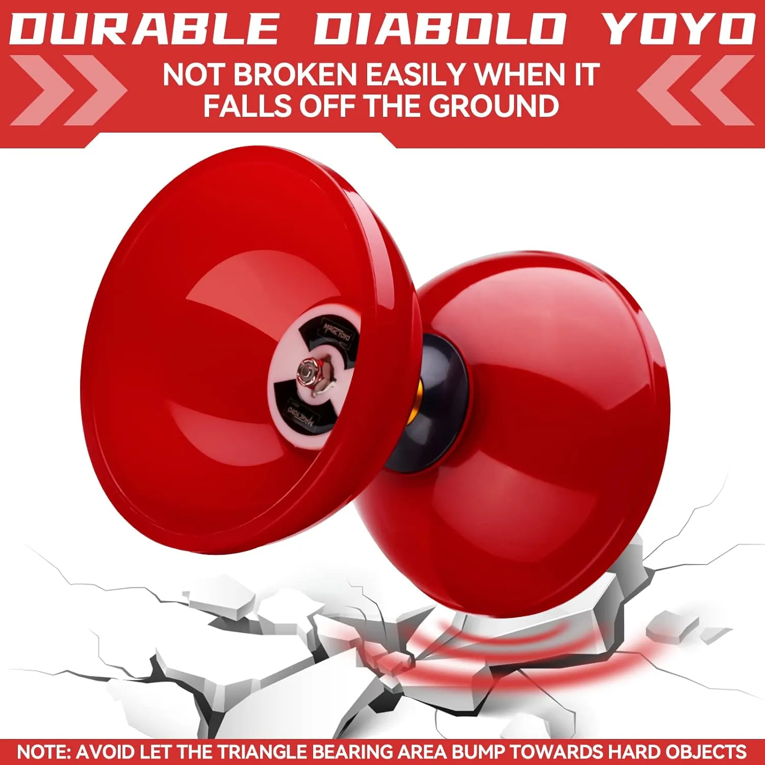 MAGICYOYO Diabolo Pro Triple Bearing, High Performance Red Chinese Yoyo Ball Toy Medium Size 5' with Extra 2 Pair Carbon Sticks   1 Net Bag   2 Diabolo Strings, Ideal Gift for Kids & Adults