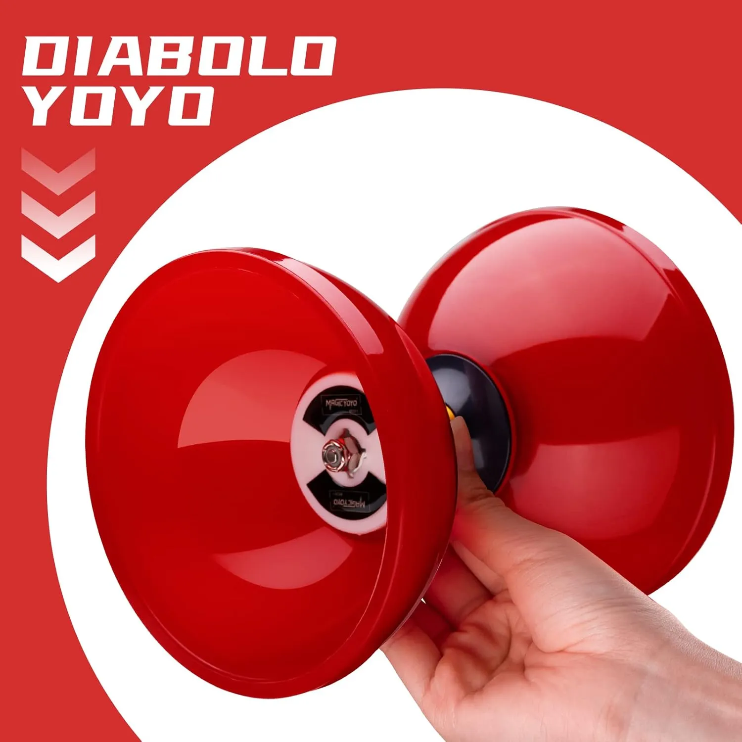 MAGICYOYO Diabolo Pro Triple Bearing, High Performance Red Chinese Yoyo Ball Toy Medium Size 5' with Extra 2 Pair Carbon Sticks   1 Net Bag   2 Diabolo Strings, Ideal Gift for Kids & Adults