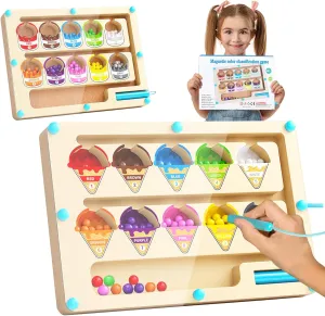 Magnetic Color and Number Maze,Montessori Counting Matching Toys,Wooden Color Matching Learning Counting Puzzle Board for Toddlers and Kids Boys Girls Preschoolers 3 4 5 Years Old