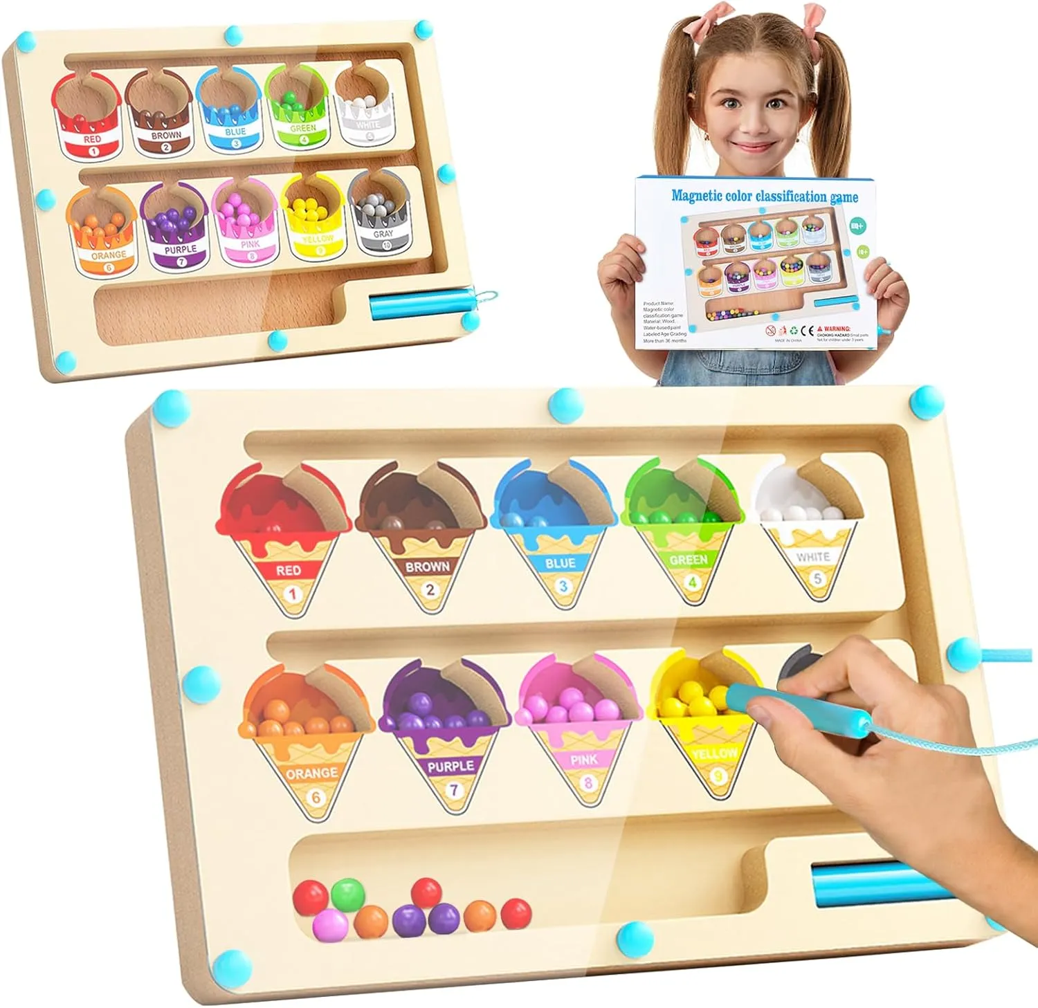 Magnetic Color and Number Maze,Montessori Counting Matching Toys,Wooden Color Matching Learning Counting Puzzle Board for Toddlers and Kids Boys Girls Preschoolers 3 4 5 Years Old