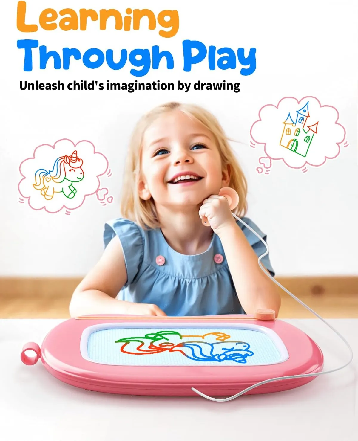 Magnetic Drawing Board for Kids, Learning Doodle Board Toys for Toddlers Age 1-2, Educational Toys for 1-3 Year Old Girl Christmas Birthday Gifts, Baby Toys 12-18 Months (Pink)