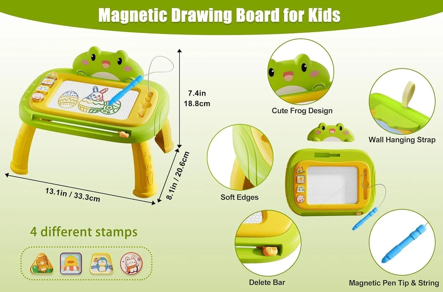 Magnetic Drawing Board for Kids with Magnetic Stamps Colorful Erasable Doodle Board Kid Educational Preschool Classroom Birthday Gift Toddler Toys for 3   Years Old Kids Frog Shape