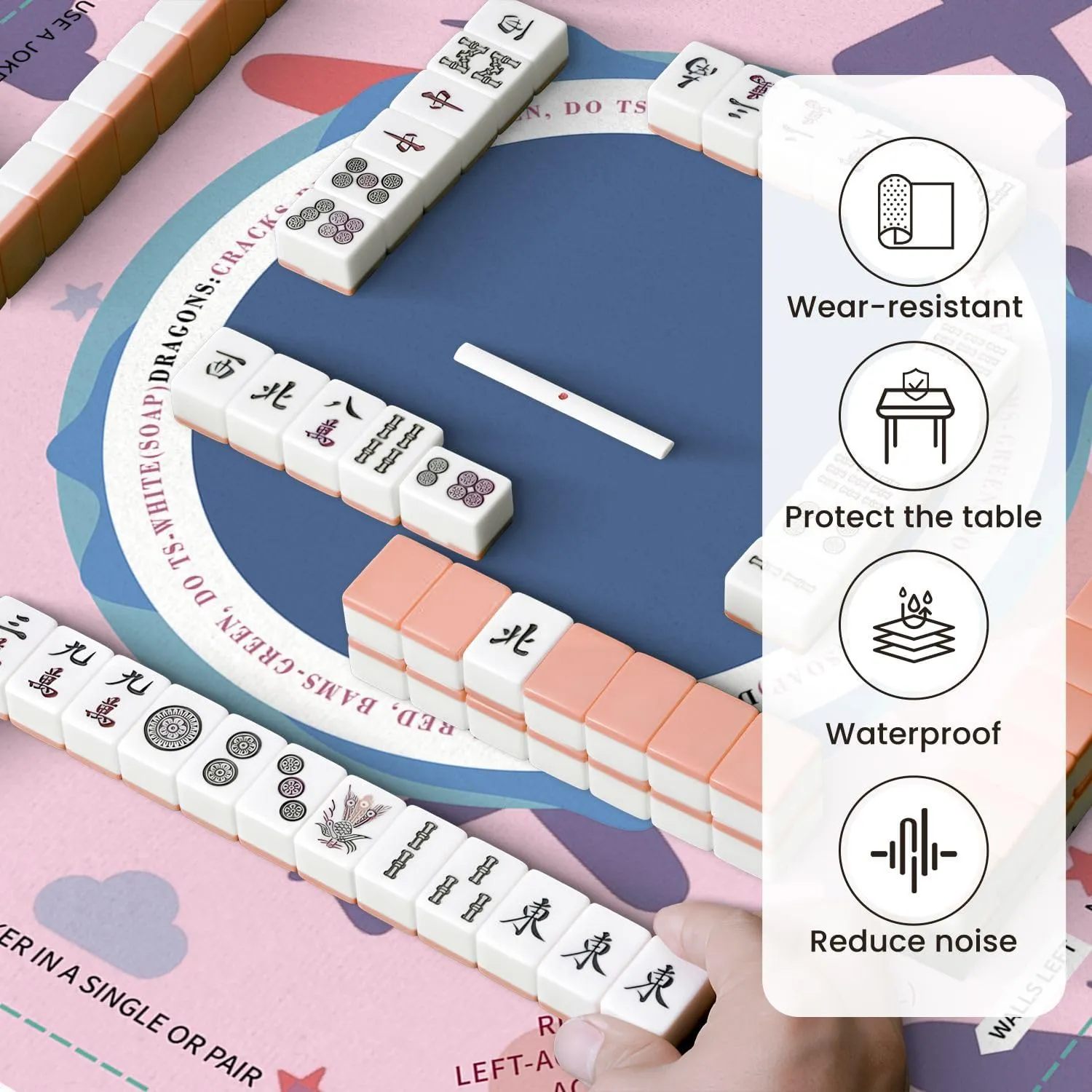 Mahjong Mat for Table Kids Seamless Airplanes Stars Clouds Colorful White Baby 31.5" x 31.5" Non-Slip Noise-Reducing Game Mat Premium Mahjong Accessories for Poker Dominoes Board Games