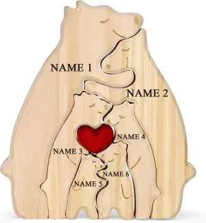 MAIBAOTA Personalized Gifts of Bear Puzzle, Customized Gifts with 6 Family Name Puzzle Cute Decorative Wooden Family Decor Signs Ideal Housewarming Gifts Home Room Decor