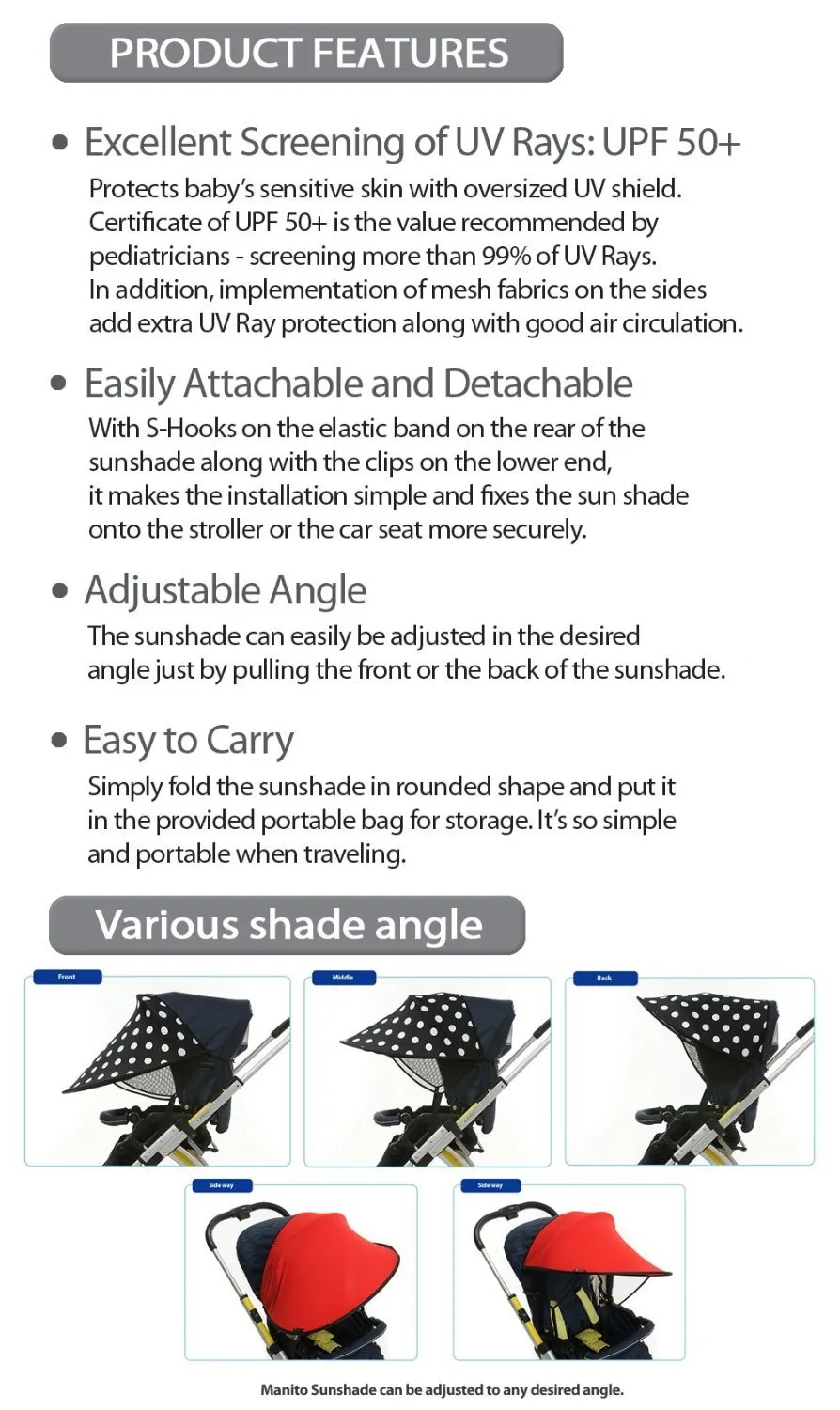 Manito Sun Shade for Twin Stroller (Black)