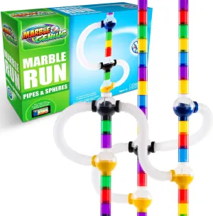 Marble Genius Marble Run Pipe & Sphere Accessory Add-on Set - 10 Pcs Total (4 Pipes, a Ramp, 5 Spheres), Alternating, Straight, & Tubes for Creating Exciting Mazes, Tracks, Runs, and Races