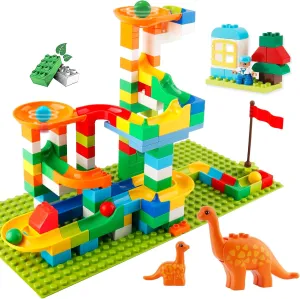 Marble Run Building Blocks, 145 PCS Classic Big Blocks STEM Toy Bricks Set Kids Race Track Compatible with All Major Brands Bulk Bricks Set for Boys Girls Toddler Age 3,4,5,6,7,8 