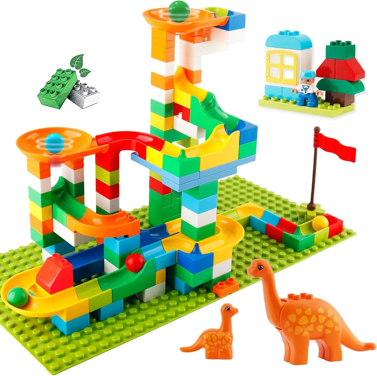 Marble Run Building Blocks, 145 PCS Classic Big Blocks STEM Toy Bricks Set Kids Race Track Compatible with All Major Brands Bulk Bricks Set for Boys Girls Toddler Age 3,4,5,6,7,8 