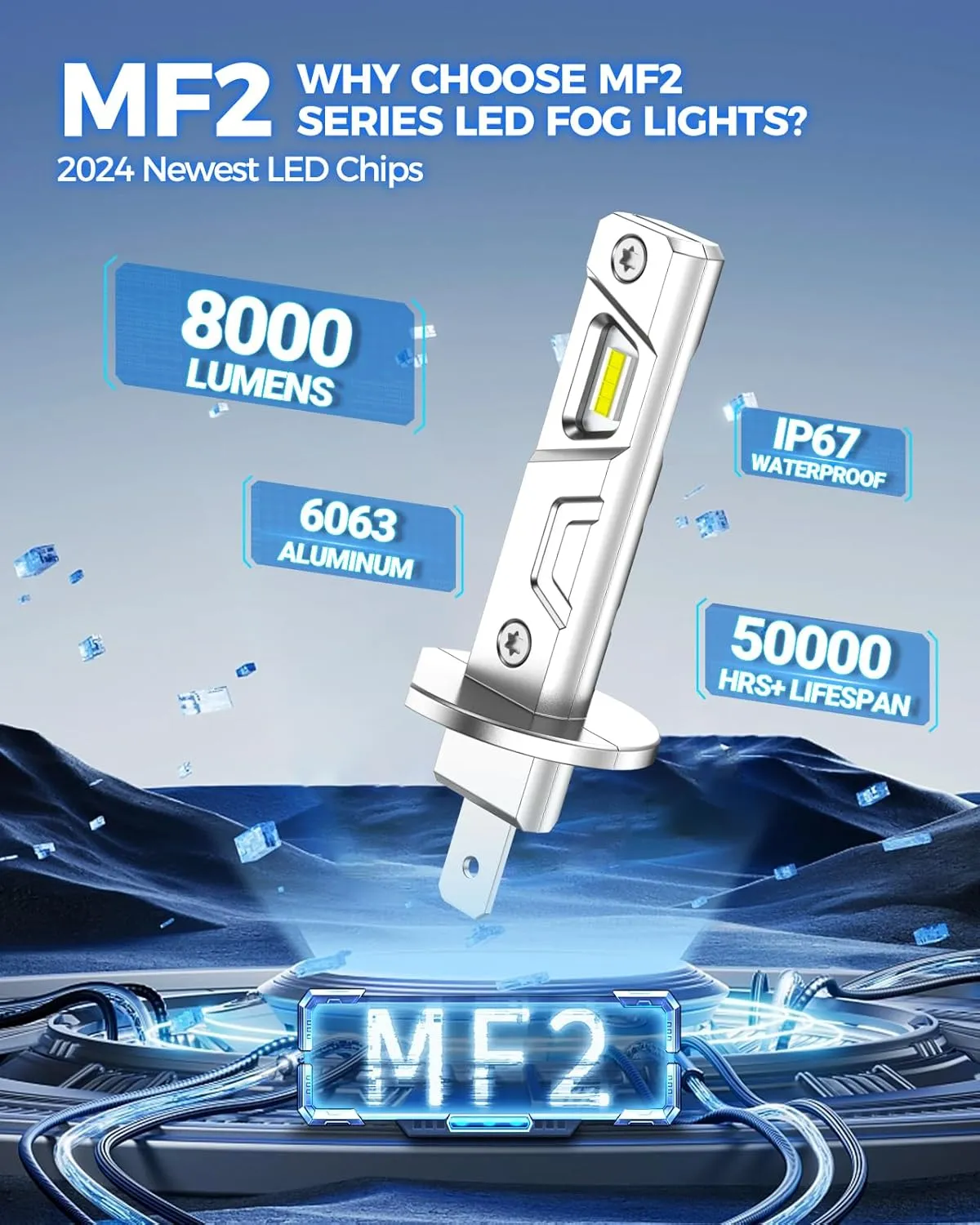 Marsauto H1 Fog Light Bulb, 600% Brightness H1 Fog Lights, 6500K White Strong Penetration, Upgraded 1:1 Mini Size Led Chips Fog Bulb for Car, Truck, SUV, Pack of 2