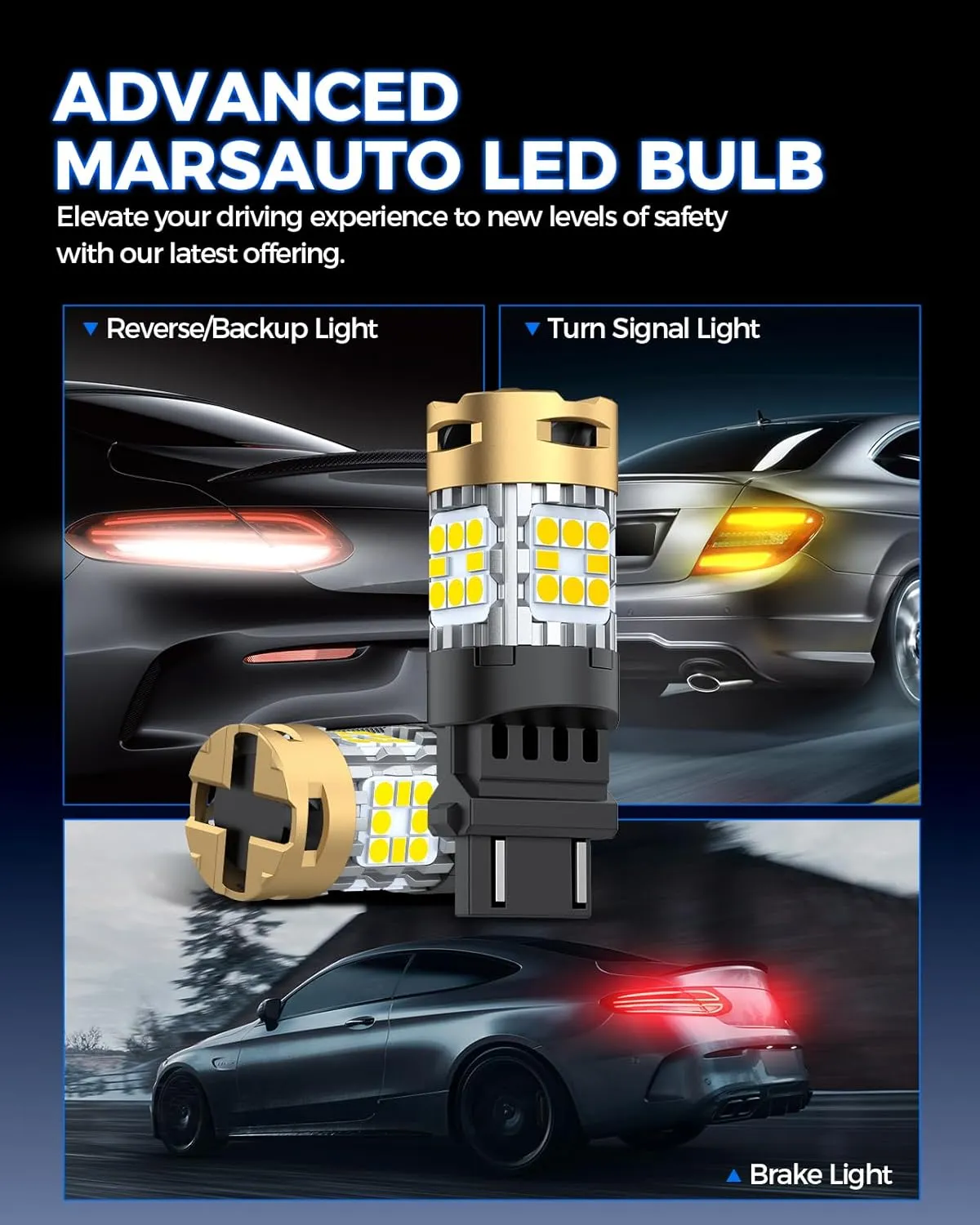 Marsauto LED Parking/Brake/Reverse Light Bulb, 3157 LED Bulbs White Anti Hyper Flashing For 3157 3057 3155 3357 3457 4157 3056 3456 4156 3156 3157A 3157NA 4157NA 4057 T25 Bulbs Base, 2PCS