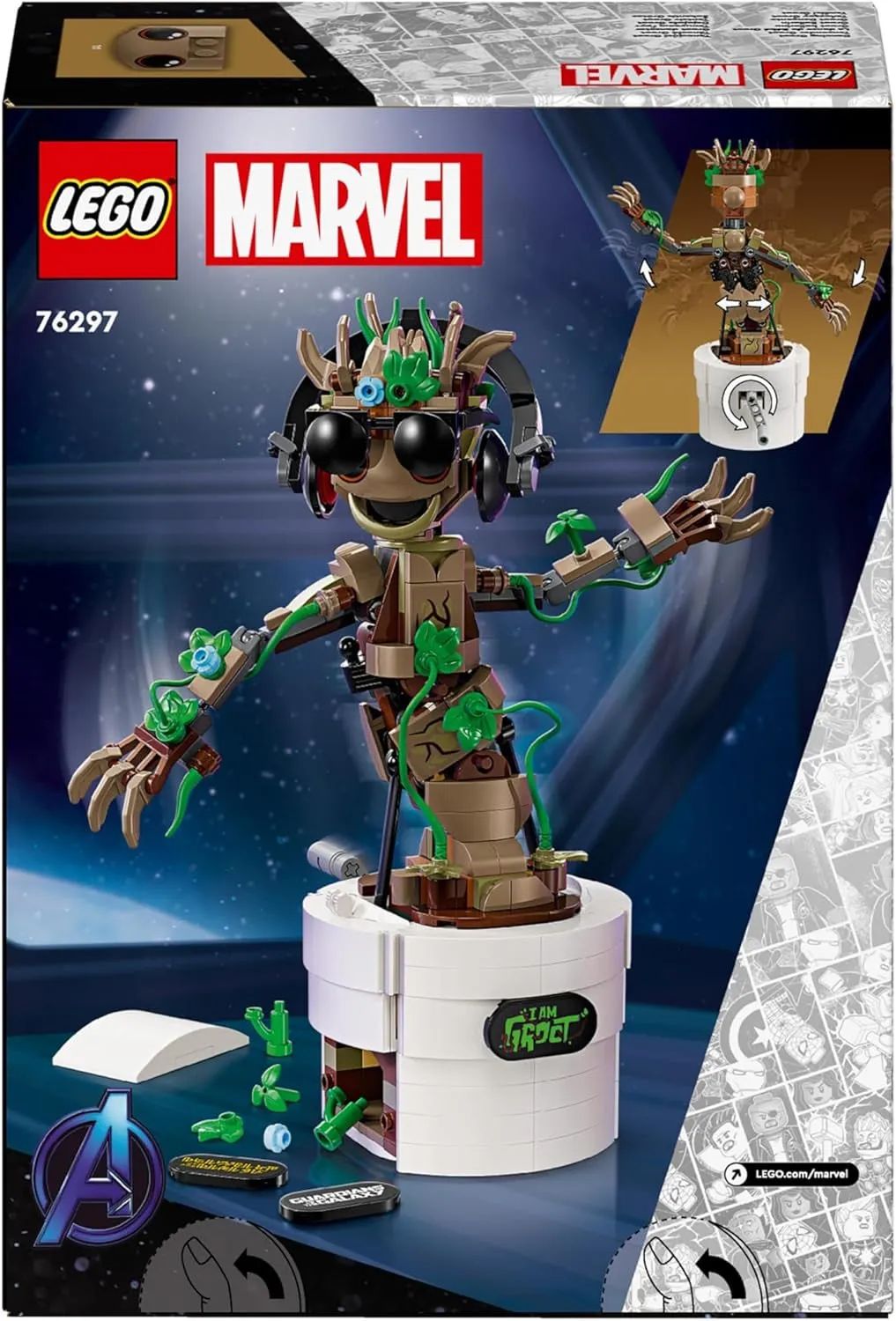 Marvel Dancing Groot Buildable Animated Toy Action Figure, Guardians of the Galaxy Character, Kids’ Hand-Operated Interactive Playset, Super Hero Gift for 10 plus Year Old Boys and Girls 76297