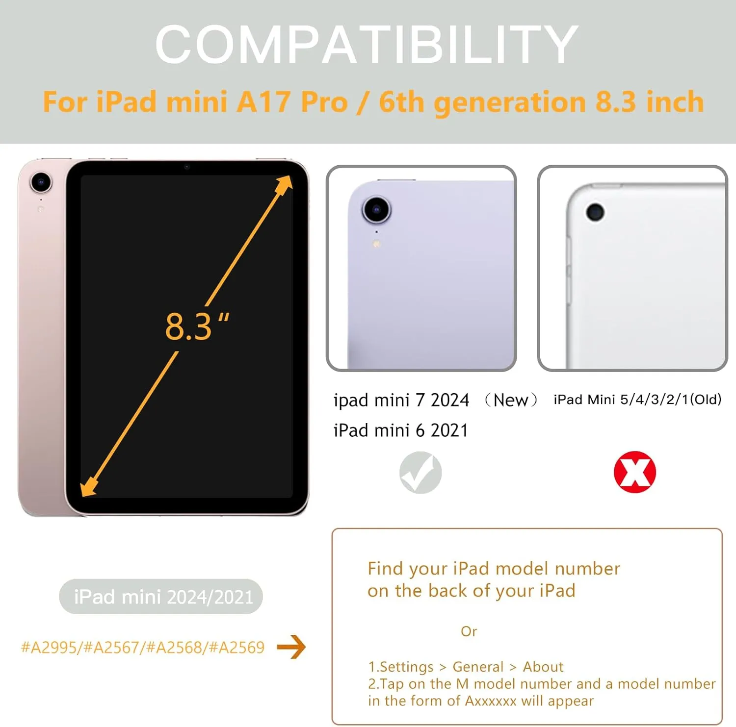 Mastten for iPad Mini 7 Case A17 Pro, for iPad Mini 7th/6th Generation Case 2024/2021 8.3 Inch with Pencil Holder, Hybrid Slim Clear Back Shell Cover Kids, Auto Wake/Sleep, LightGray