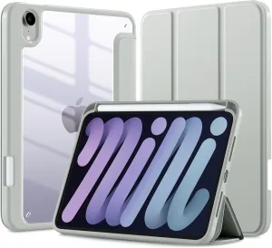 Mastten for iPad Mini 7 Case A17 Pro, for iPad Mini 7th/6th Generation Case 2024/2021 8.3 Inch with Pencil Holder, Hybrid Slim Clear Back Shell Cover Kids, Auto Wake/Sleep, LightGray