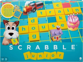 Mattel Games Scrabble Junior Kids Crossword Game with 2-Games-in-1, 2-Sided Game Board for 2 to 4 Players Ages 6 to 10 Years Old, Y9667