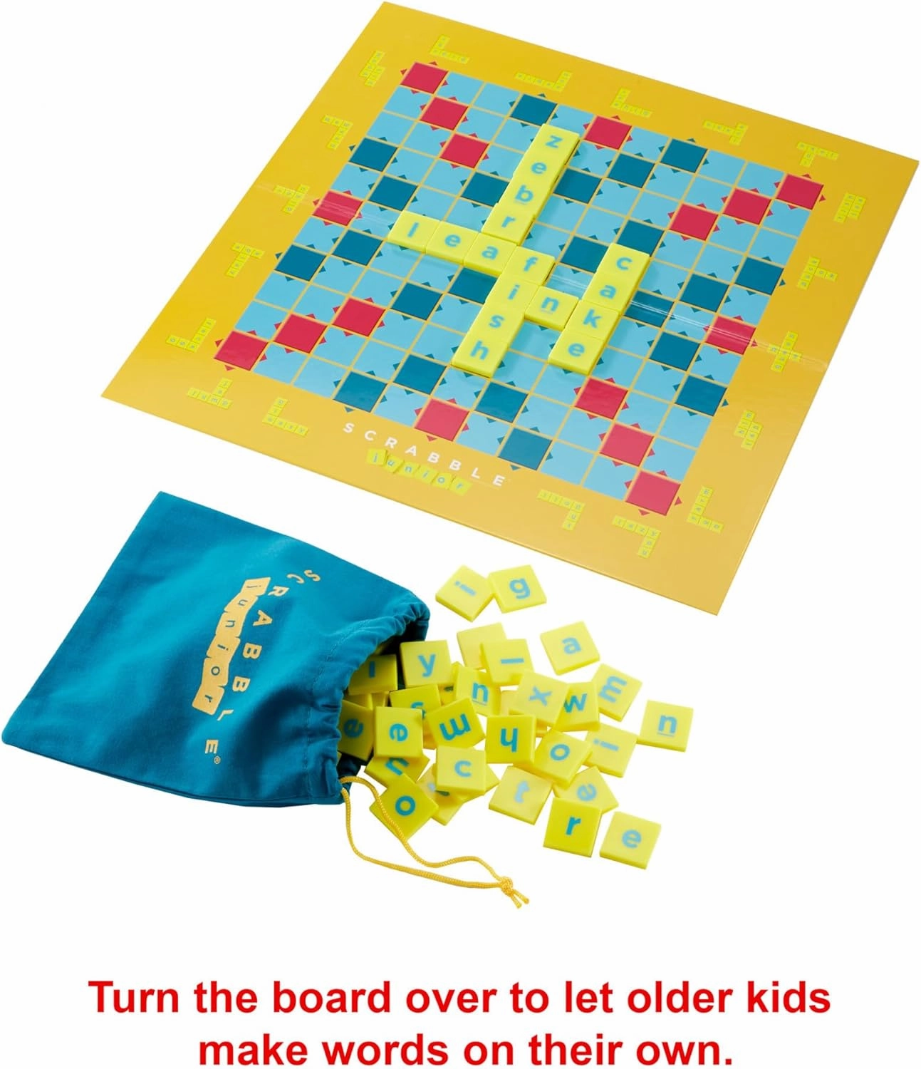Mattel Games Scrabble Junior Kids Crossword Game with 2-Games-in-1, 2-Sided Game Board for 2 to 4 Players Ages 6 to 10 Years Old, Y9667