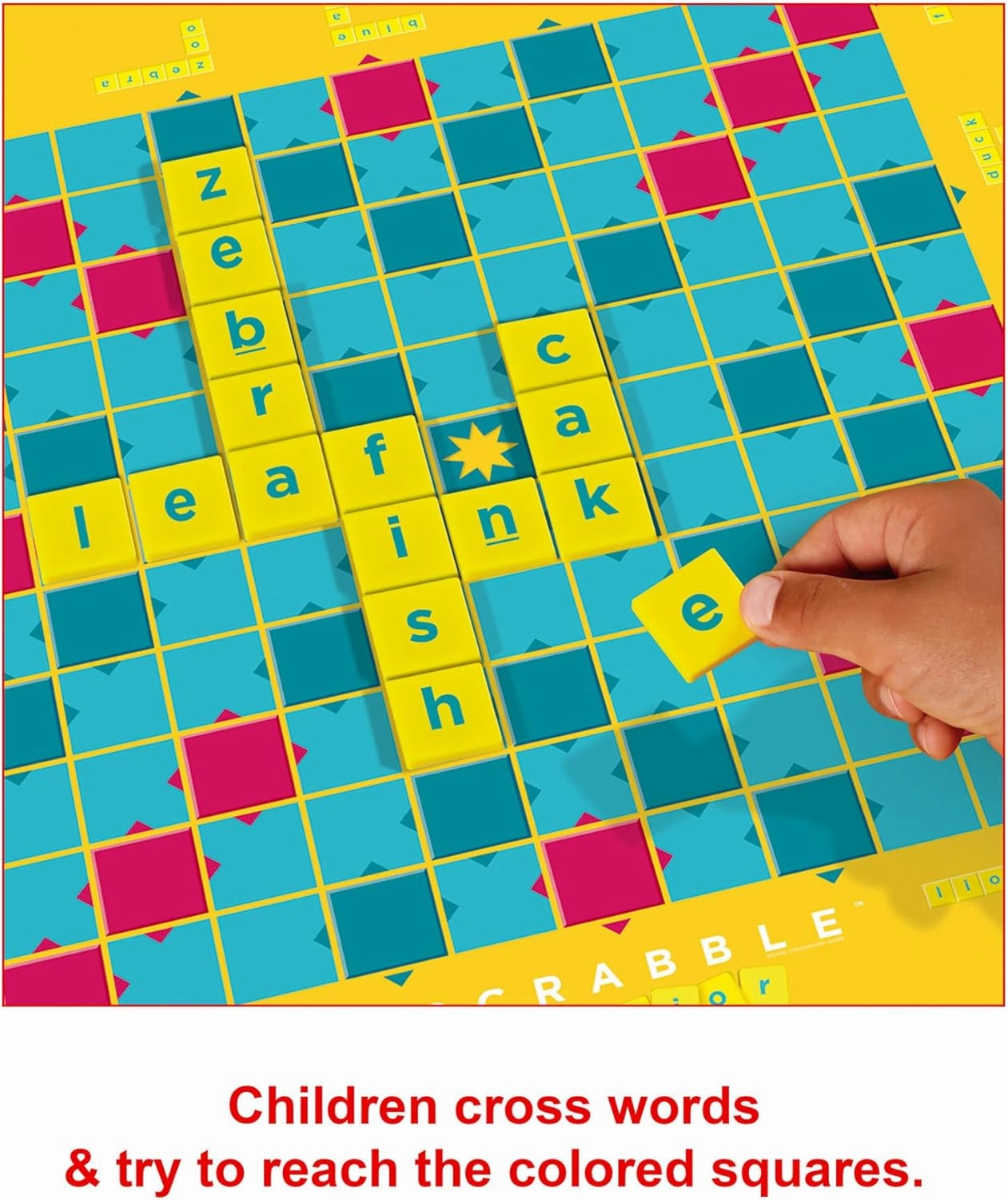 Mattel Games Scrabble Junior Kids Crossword Game with 2-Games-in-1, 2-Sided Game Board for 2 to 4 Players Ages 6 to 10 Years Old, Y9667