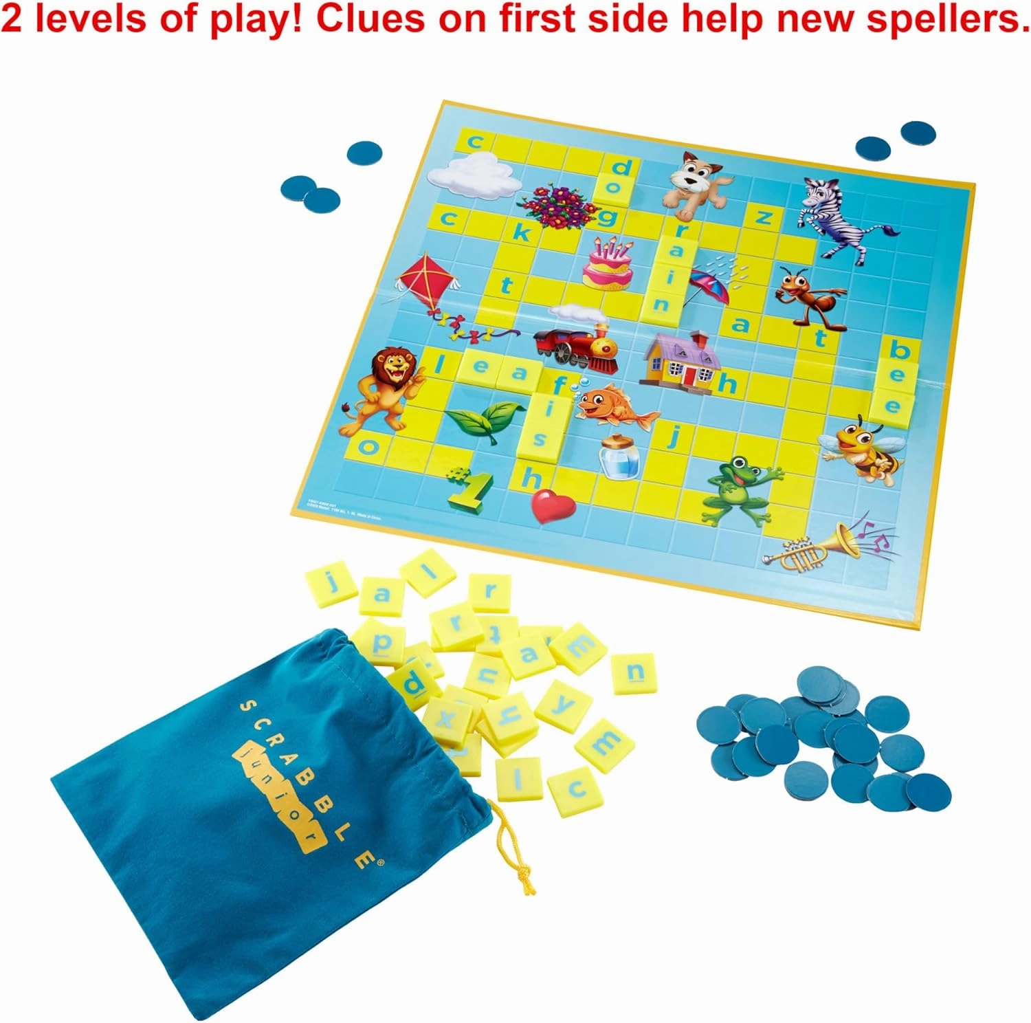 Mattel Games Scrabble Junior Kids Crossword Game with 2-Games-in-1, 2-Sided Game Board for 2 to 4 Players Ages 6 to 10 Years Old, Y9667