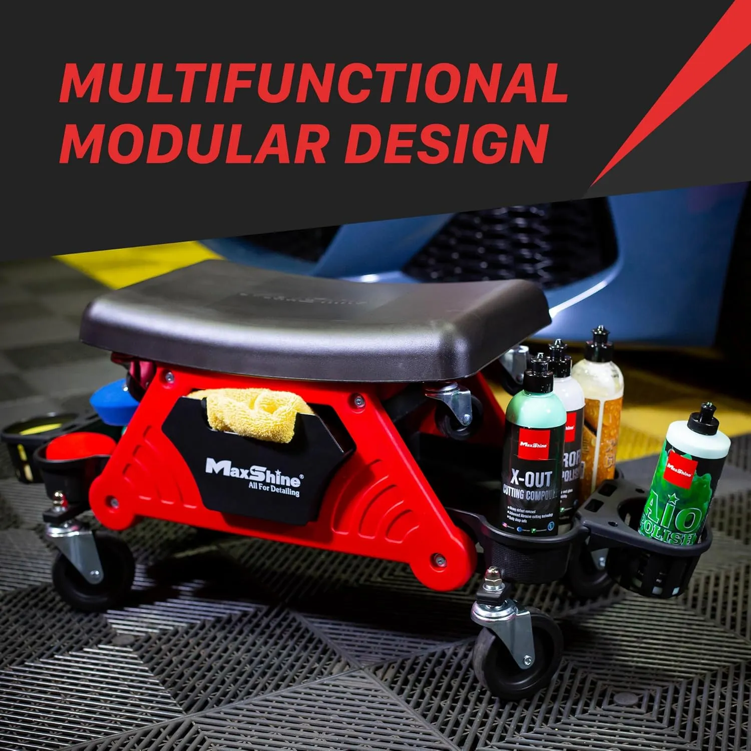 Maxshine Detailing Mini Creeper Without Cushion - Mobile Rolling Utility Creeper Seat for Mechanics & Detailers - Perfect for Car Cleaning, Buffering, Polishing, Ceramic Coating & Car Waxing